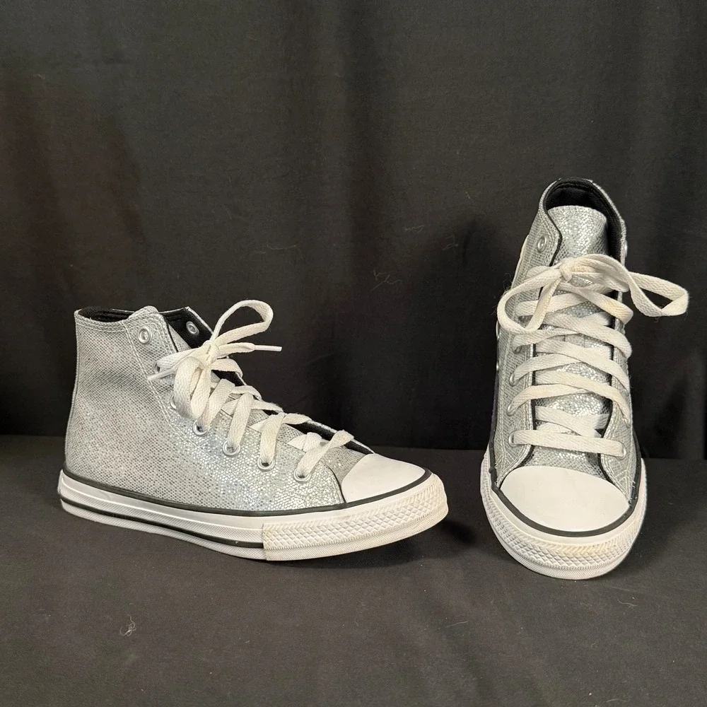Converse Chuck Taylor All Star High Top PS Glitter Silver A01477C Youth Girls 2